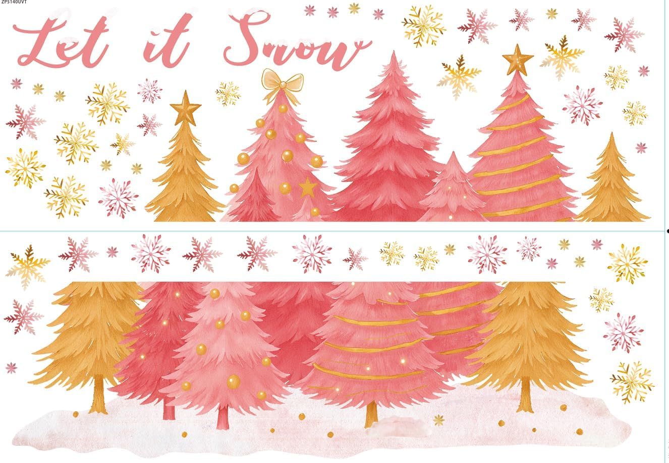 HPNIUB Large Pink Christmas Tree Wall Stickers Let It Snow Snowflake Xmas Winter,Pink Window Sticker,Merry Christmas Wall Sticker Snowman,Xmas Tree Snowflake Wallpaper for Glass Party Home Living Room
