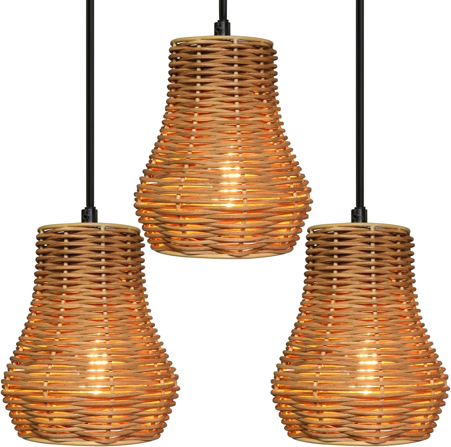 Wicker Lamp Shade, Small Lamp Cover for Kitchen, Dining, Living Room, Bedroom, Bathroom, Garden(3 pcs)