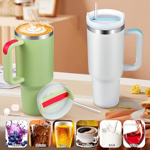 Miniatura 5 de Vaso aislado al vacío de acero inoxidable de 40 onzas con tapa y popote para agua, batidos y más, té helado o café (niebla)