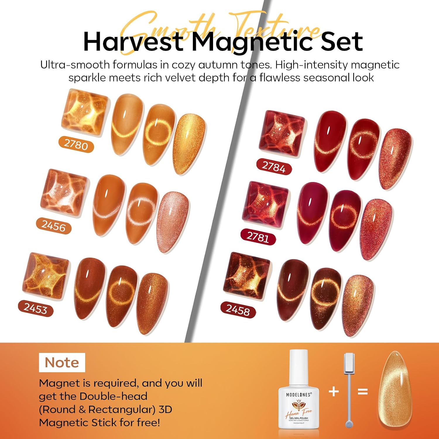 modelones Fall Cat Eye Gel Nail Polish, Brown Orange Red Yellow, Hema-Free