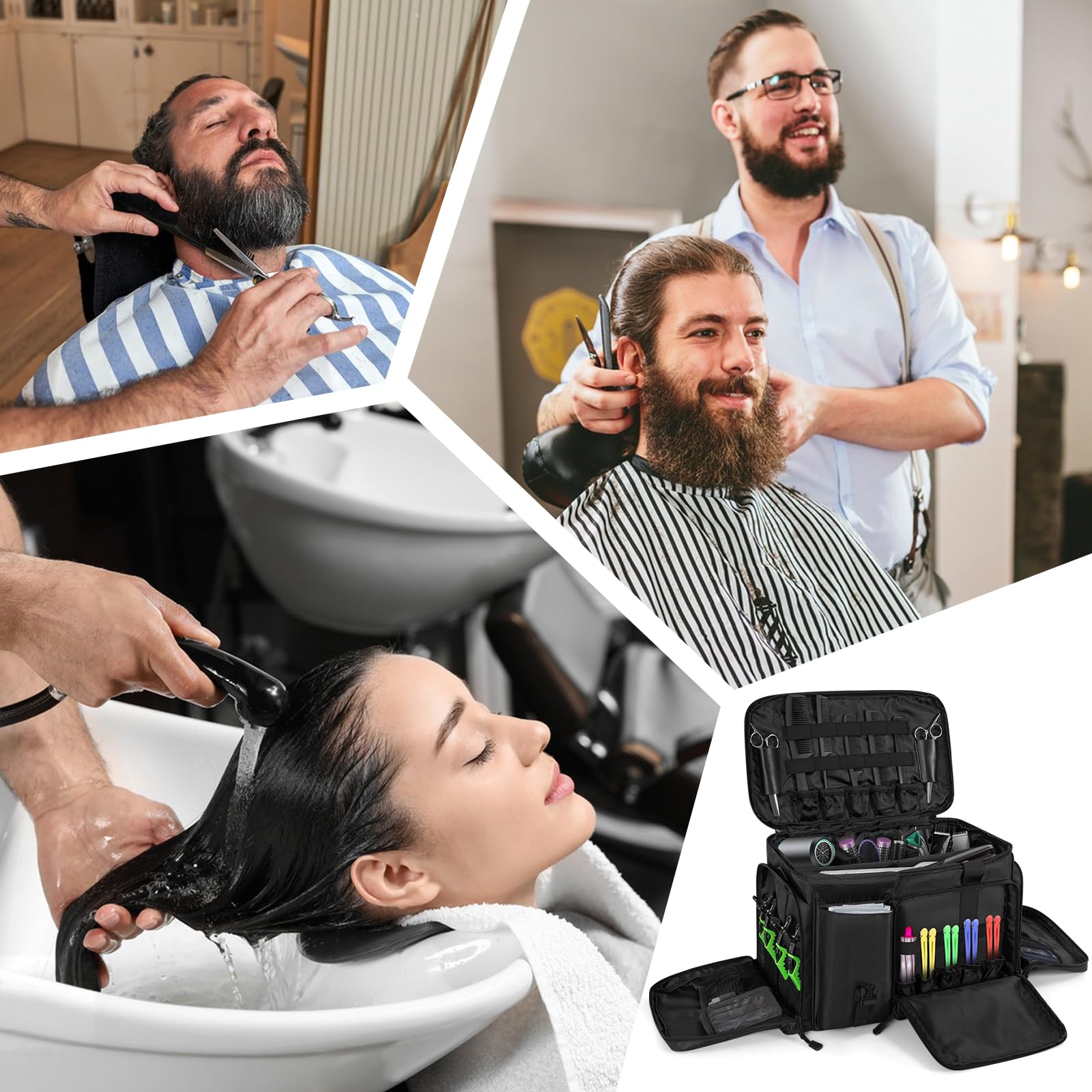 OUUTMEE Friseur-Aufbewahrungstasche mit verstellbaren Trennwänden, Friseurtasche für Haarschneidewerkzeuge, Aufbewahrungstasche für Friseursalon (nur Tasche), Schwarz, Schwarz , XL, Traditionell
