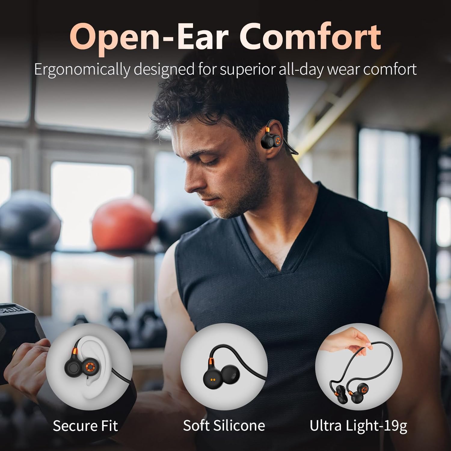Soundary Open Ear Bluetooth 5.3 Air Conduction Headphones, Lightweight IPX6 Waterproof Sport Earbuds for Running Cycling