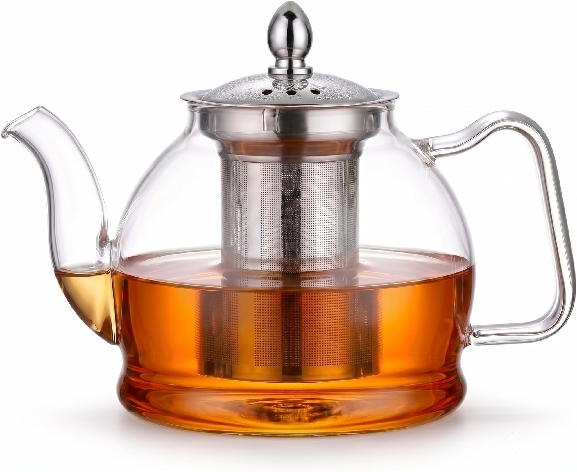 Glass Teapot with Infuse 1200ml infusers for Loose Tea,Clear with 304 Stainless Steel Tea Strainer