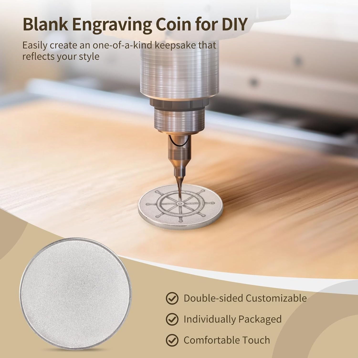 Diy Engraving, Collection Supplies For Travel Commemorative, 1.57 Blank Challenge, Ten Pcs Iron Threaded Edged, With Protection Acrylic Cases