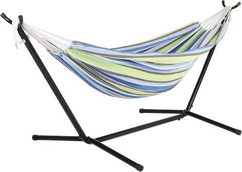 Bliss Hammocks 60" Wide Hammock & Built-in Stand w/Carrying Case & Hanging Hardware Indoor, Outdoor, Poolside, Patio, Backyard Heavy Duty, Strong & Durable 400 Lbs Capacity BHST-401-GS