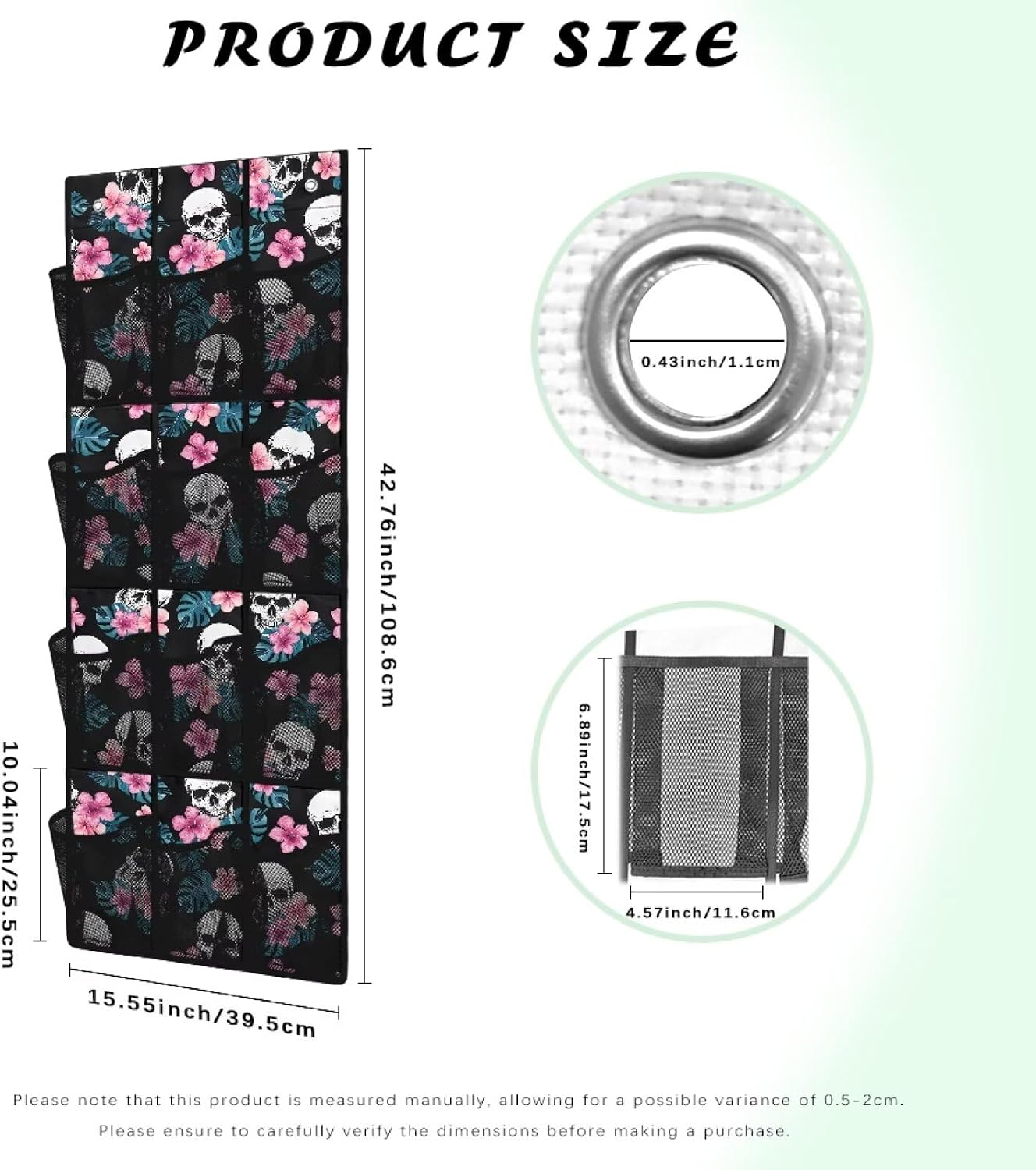 Skull Over The Door Pantry Organizer,Hanging Baskets with 12 Mesh Large Pockets,Over The Door Organizer,Pantry Organizers and Storage,Stable Spice Rack for Kitchen,Bathroom,Closet