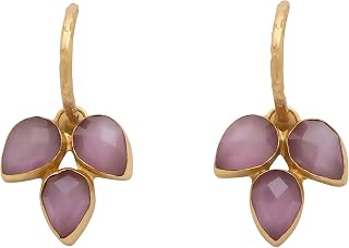 Helt nya 18 k guldpläterade ringörhängen med rosa agat prylar, colore: Pink Agate, cod. SA005