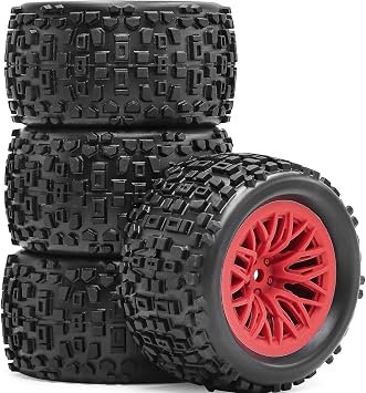 Pre-Glued RC Monster Truck Tires & Wheels - 12mm Hex for 1/16 1/18 RC Car