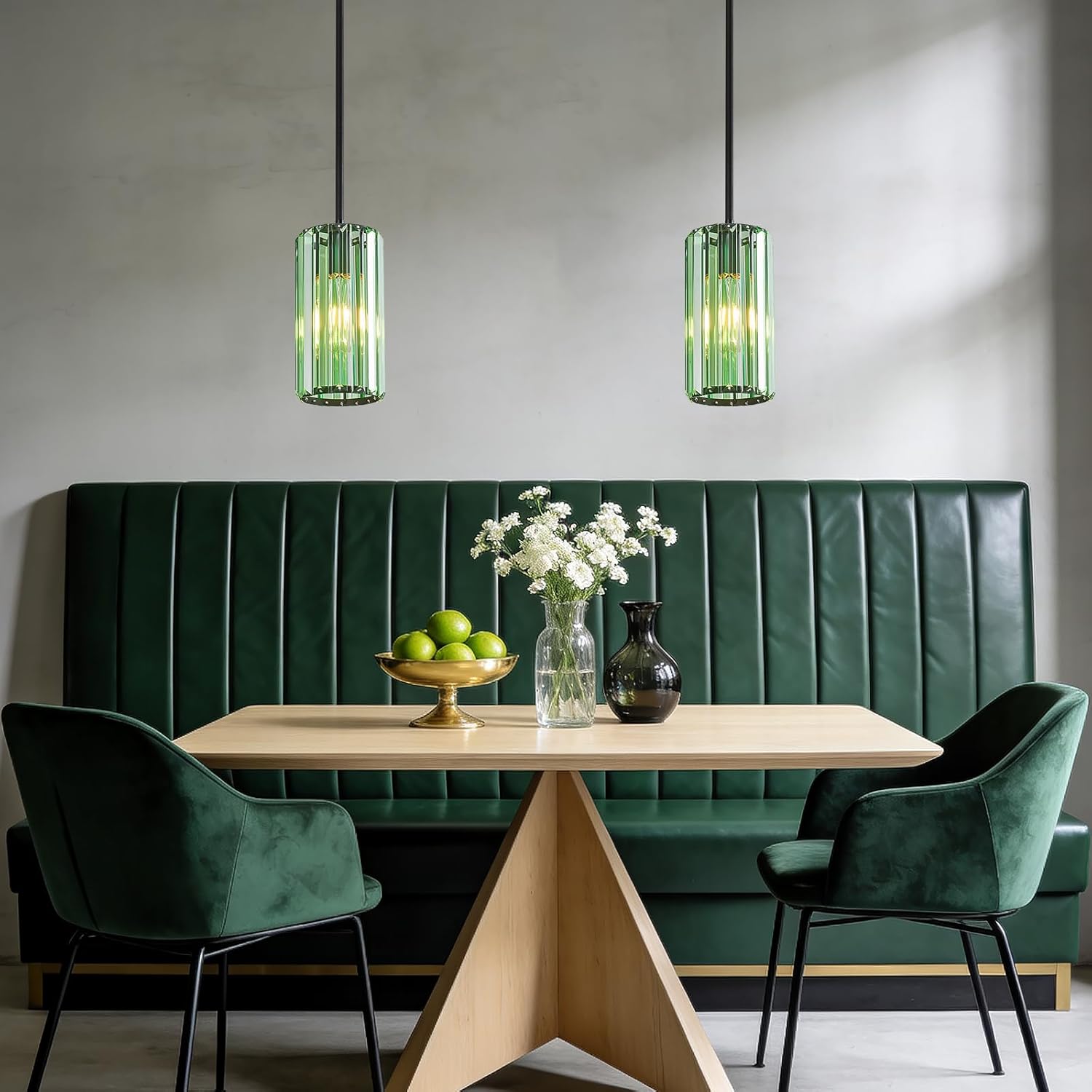 Modern Crystal Pendant Light Mini Light Green Chandeliers Adjustable Pendant Lights Fixture for Kitchen Island Dinning Room Corridor Bedroom(Light Green 3-Pack)