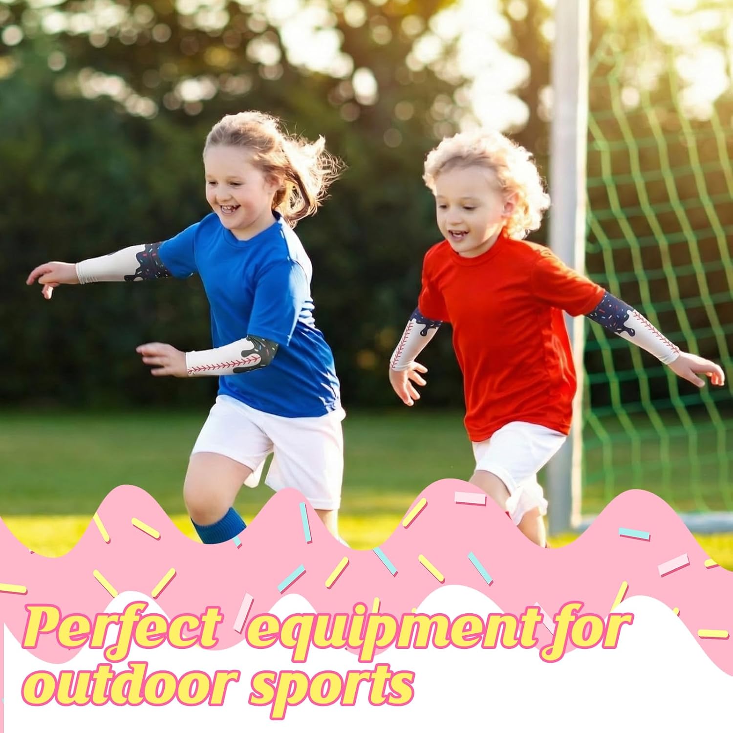 JaGely 16 Pairs Ice Cream Arm Sleeves for Kids UV Sun Protection Football Basketball Baseball Compression Long Sleeves Youth