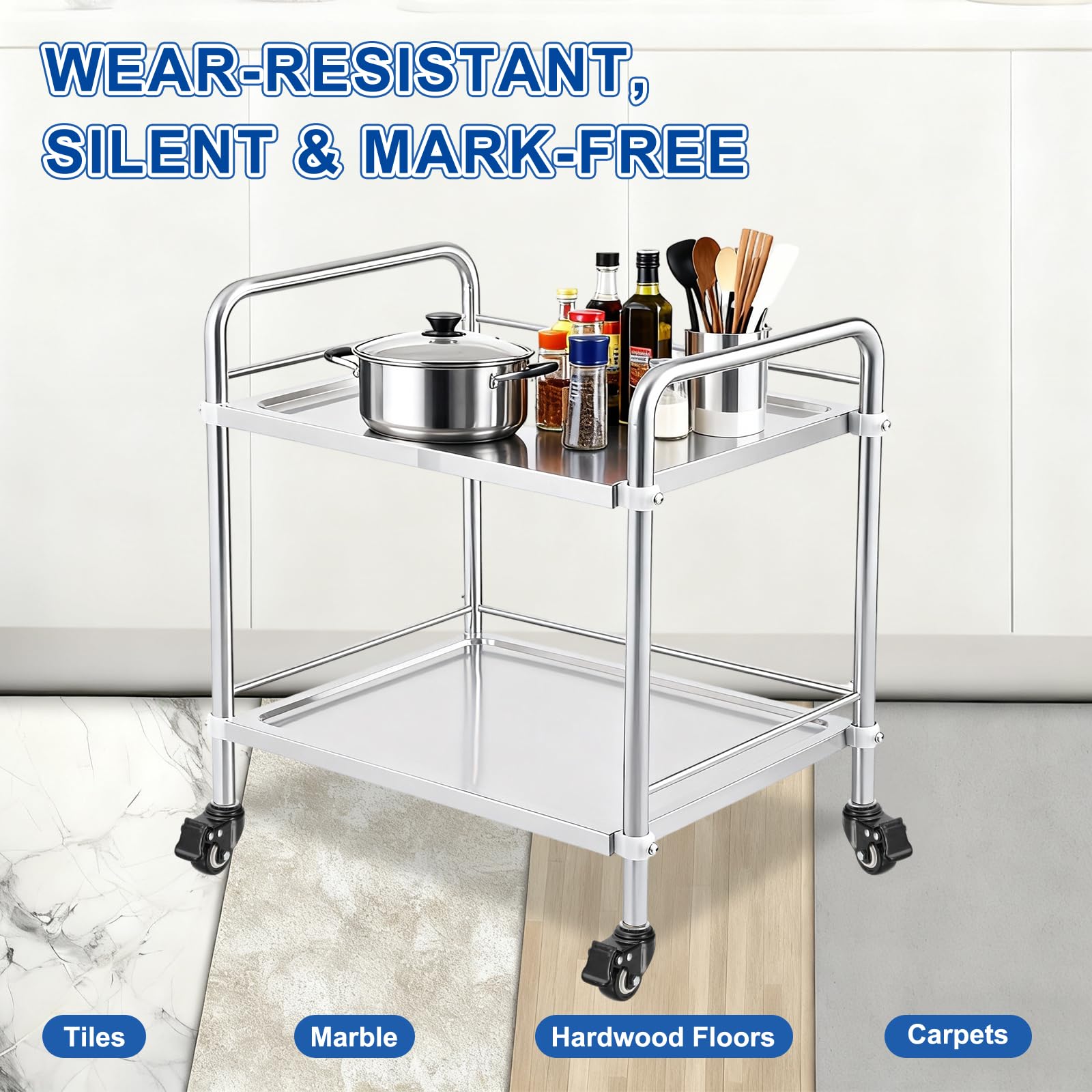 Juego de 4 ruedas giratorias para mesa de preparación (2 pulgadas) – Ruedas giratorias de alta resistencia con freno para mesas de preparación de cocina comercial, carrito utilitario, patas de