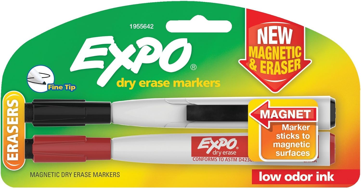 EXPO Dry Erase Markers with Eraser, Fine Tip, Assorted, 2
