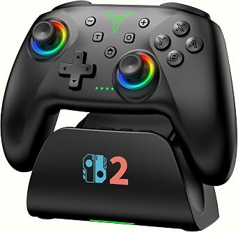 Fanxieast Wireless Bluetooth Switch 2 Controller with Charging Dock,Programmable 1000mAh Game Controller No Drift No Deadzone,RGB Lightning Pro Controller Compatible with Switch/Lite/OLED