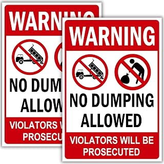 (2 Pack) No Dumping signs - Violators will be Prosecuted Sign, 10 x 7 Inches, 120 Mil Plastic, UV Protected, Weather Resistant, Waterproof, Durable Ink, Easy To Mount