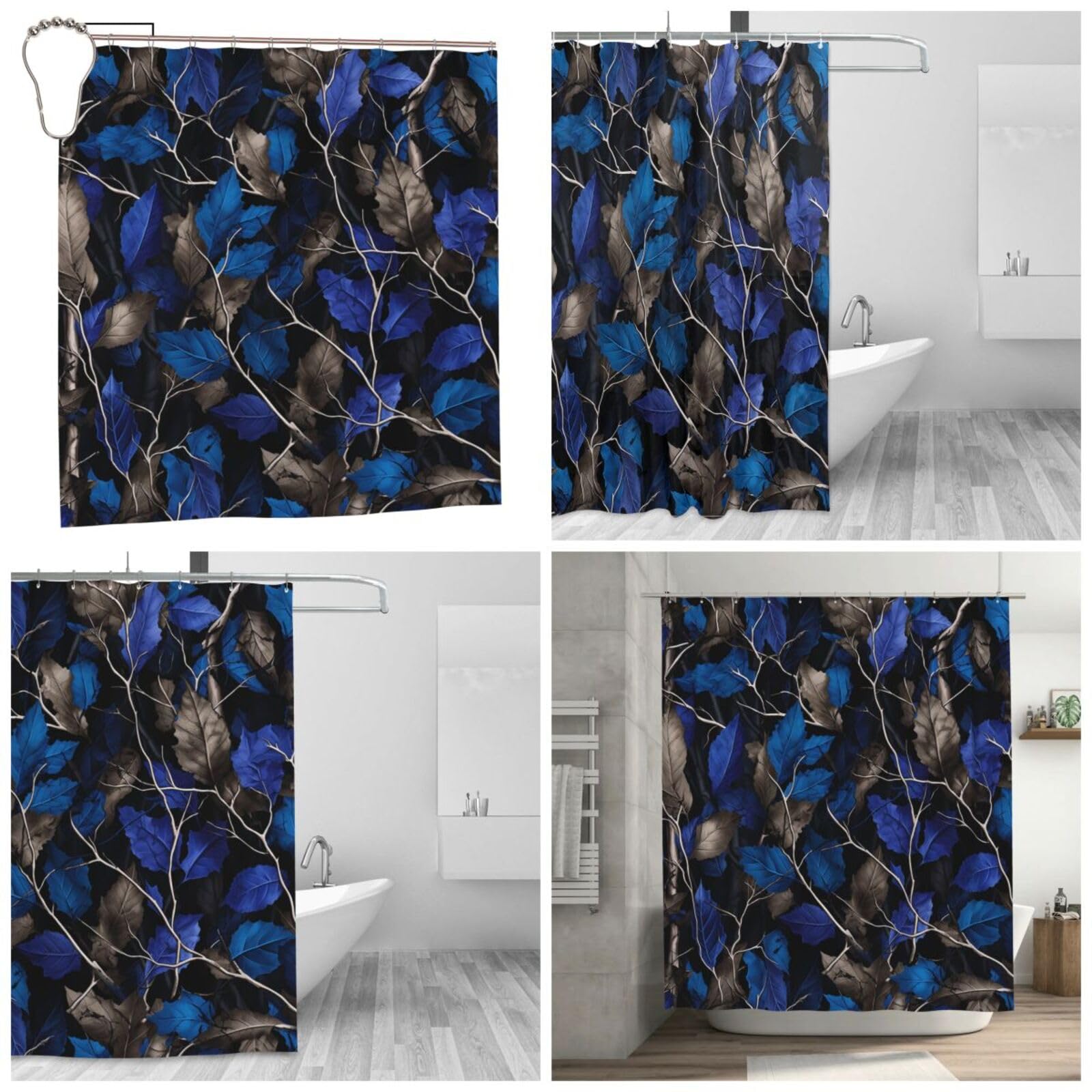 Rideau de douche camouflage BONDIJ en polyester anti-moisissure bleu 183 x 183