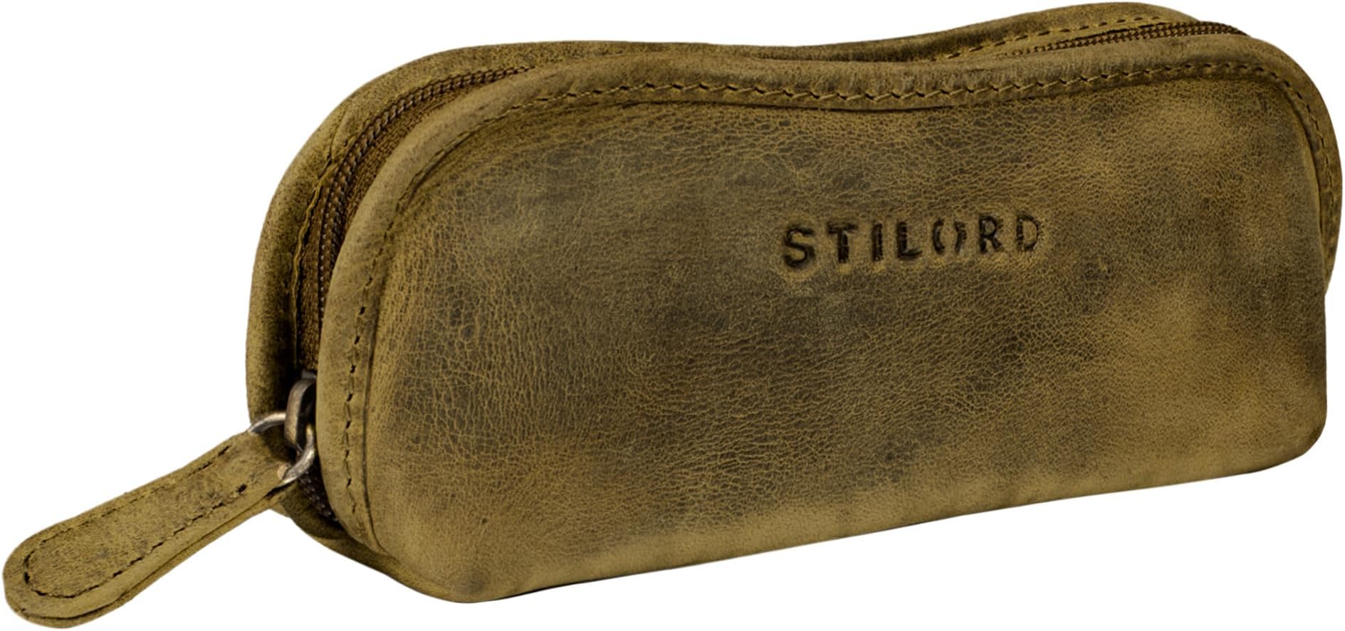 STILORD "Glasgow" Glasses Case Leather Zipper for Sunglasses Reading Glasses Spectacles Eyeglass Case Storage Pouch for Women Men Genuine Vintage Leather Colour:Middle Brown