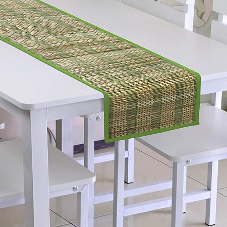 HomeStorie Natural Handmade River Grass Washable Centre Table Runner for Dining Table 4 Seater, Coffee Tablemat, 12x60 Inches - Green (IN52)