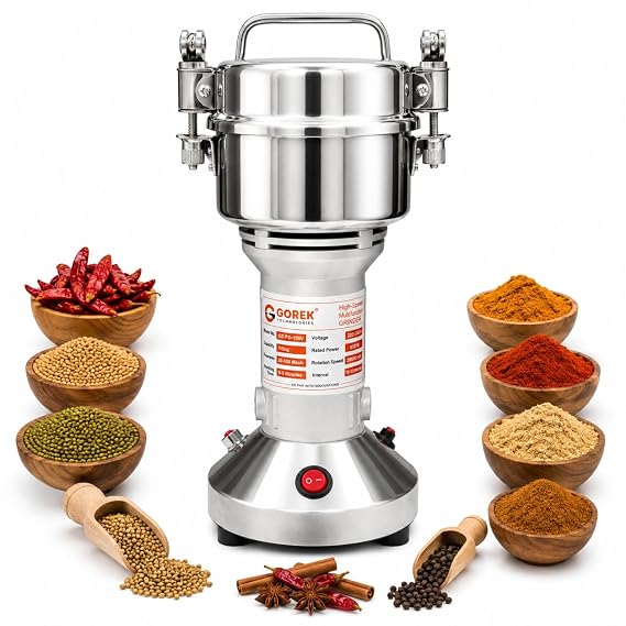 Gorek Technologies 650W High-Speed Masala Grinding Machine -150g Capacity | Stainless Steel Dry Grinder for Grains, Herbs, Masala, Seeds, Home & Commercial Use | Portable Spice Grinder (GT-PG-150V)