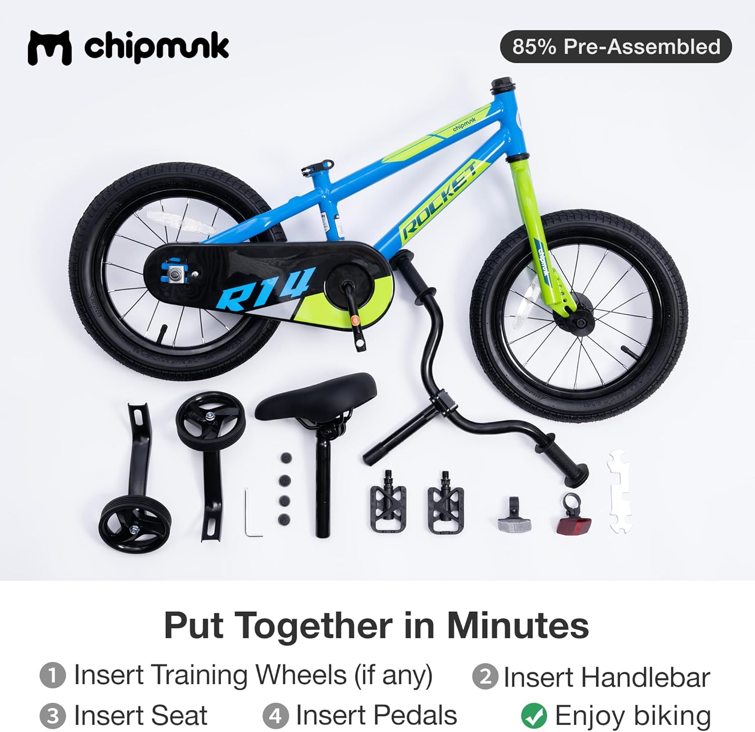 Chipmunk Rocket Kids Bike Toddlers 12 Inch Wheel Bicycle Beginners Boys Girls Ages 3-4 Years with Training Wheel, Multiple Colors