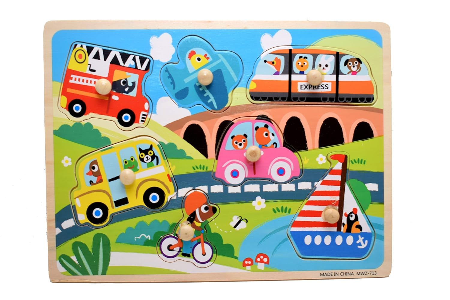 Crackles Vehicles Wooden Knob Puzzle Board for Kids | Peg Puzzle with Easy Grip Knobs | Montessori Early Learning Jigsaw Puzzle Toy for Toddlers Age 2–5 Years-image-4