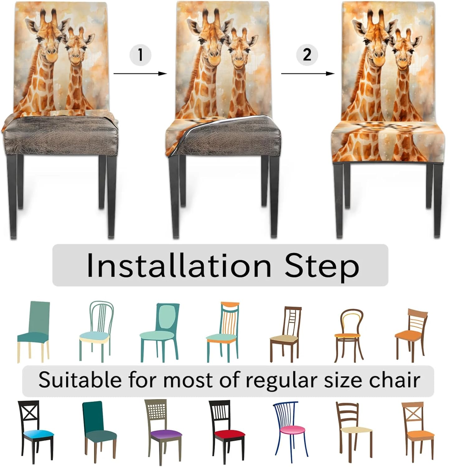 QsirBC Giraffes Watercolor Stretch Dining Room Chair Covers Set of 4 Chair Slipcovers Removable Washable Kitchen Seat Covers Chair Protectors for Hotel Party Wedding