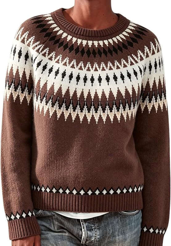 CHENXDZHAO Fair Isle Sweater Women – Match:Pairs well with jeans, leggings, straight pants, wide-leg
