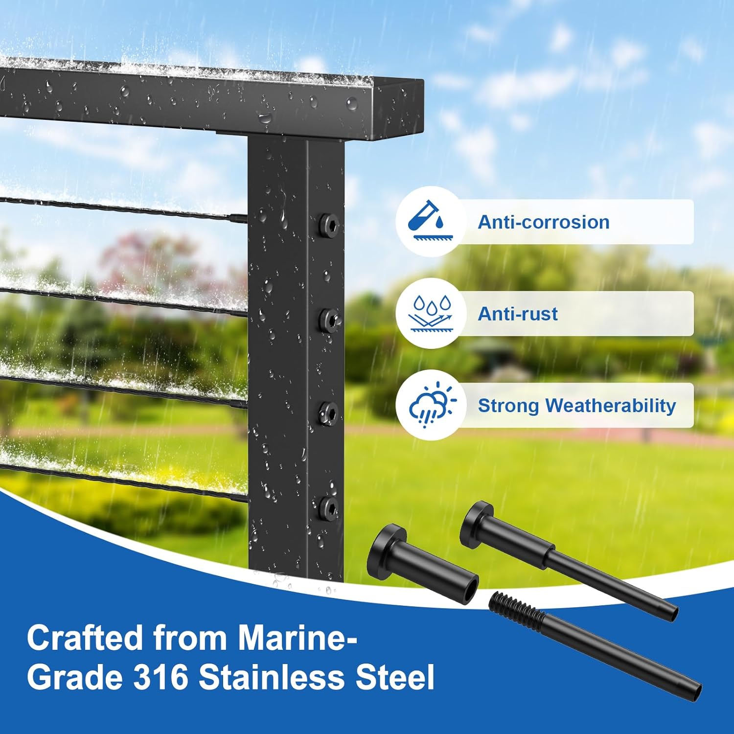 20 Pack 1/8" Black Invisible Cable Railing Kit, T316 Stainless Steel Receiver and Swage Stud End for Deck Stair Cable Railing, Swage Tensioner Hardware for 2"x2" Wood & Metal Post, MY13