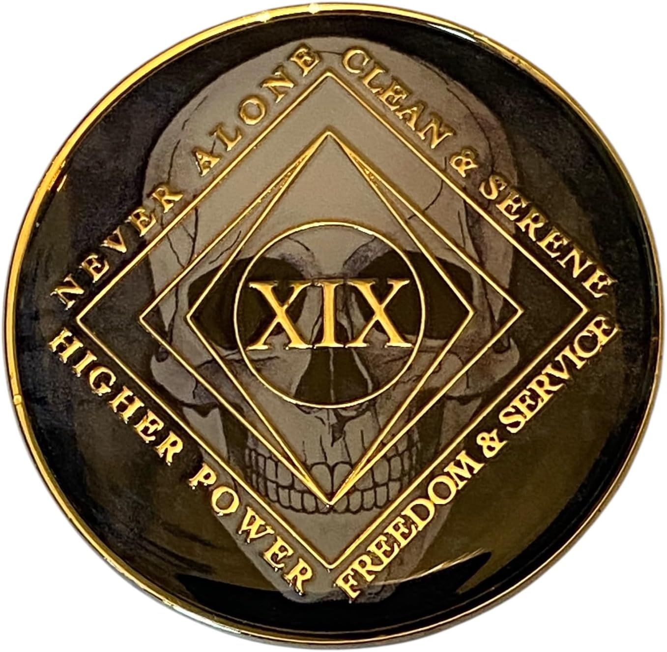 19 Year Skull Design NA Style Clean Time Chip Black Just for Today Medallion