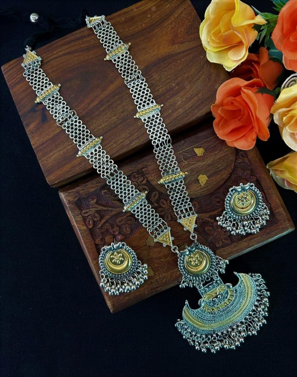 Ethnic Indian Silver Oxidized Dual Tone Fashion Handmade Statement Afghani Tribal Necklace Jewelry - Image 3