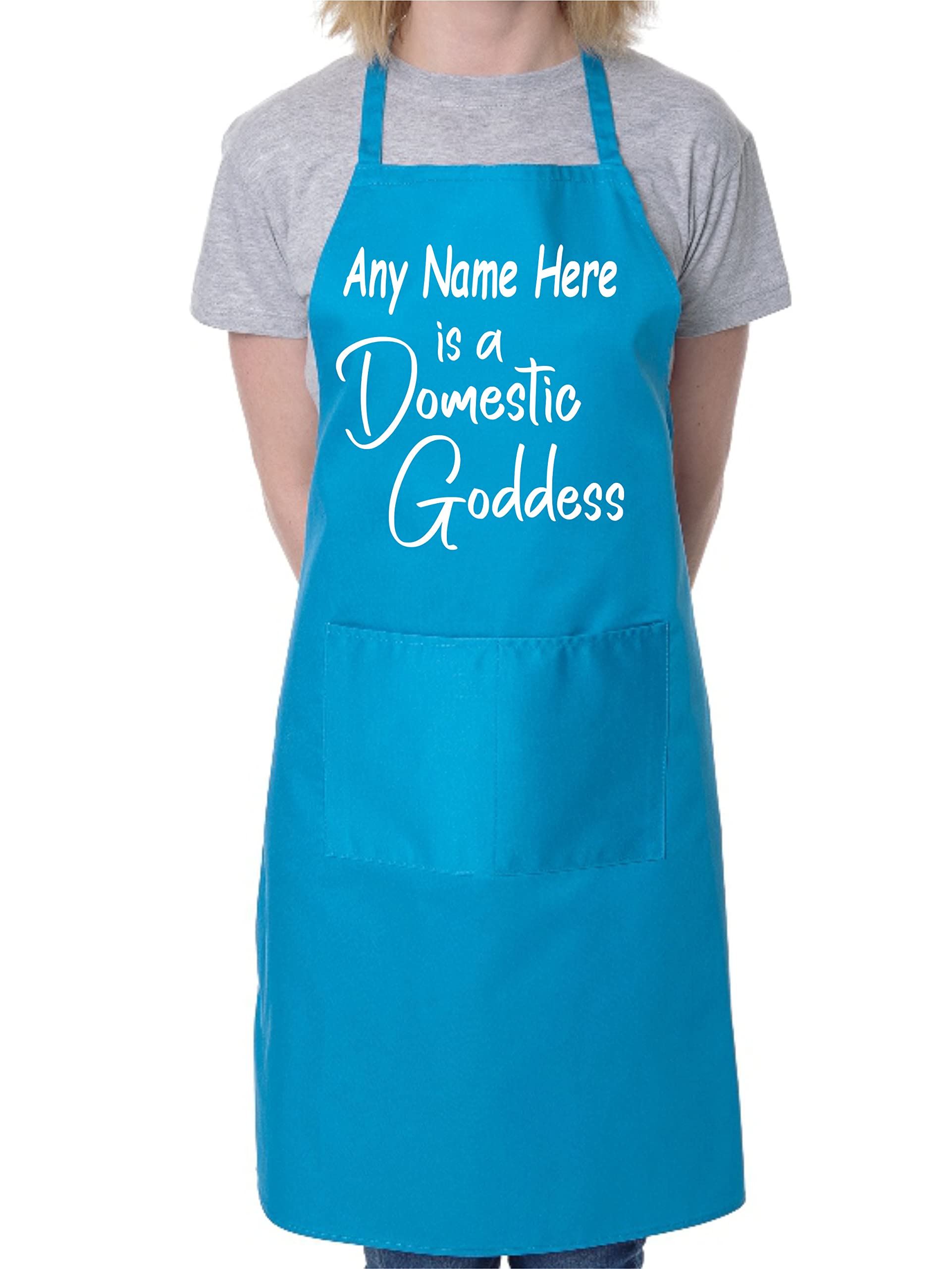 Print4U Domestic Goddess Personalised Apron Add Name Here Baking Cooking Apron Blue