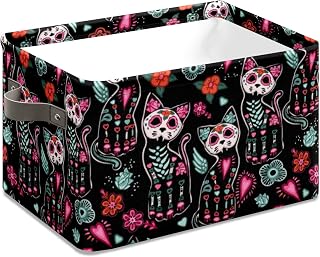Halloween Storage Basket Storage Bins Shelf Boo Baskets Rectangle Halloween Storage Hamper with Handle Foldable Organizer Bins for Home, Office, School, Laundry Room, Closet 10x14x8 in