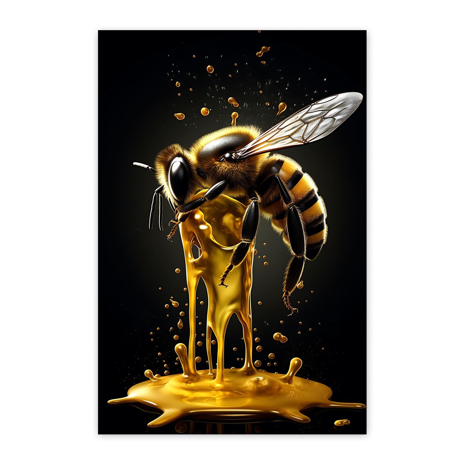 AmbienThe Bee Dripped Honey Positive Canvas Poster Bee Poster Retro Print Paintings Gallery Wall Decor Modern Pictures for Bedroom Living Room Unframed 24x36inch