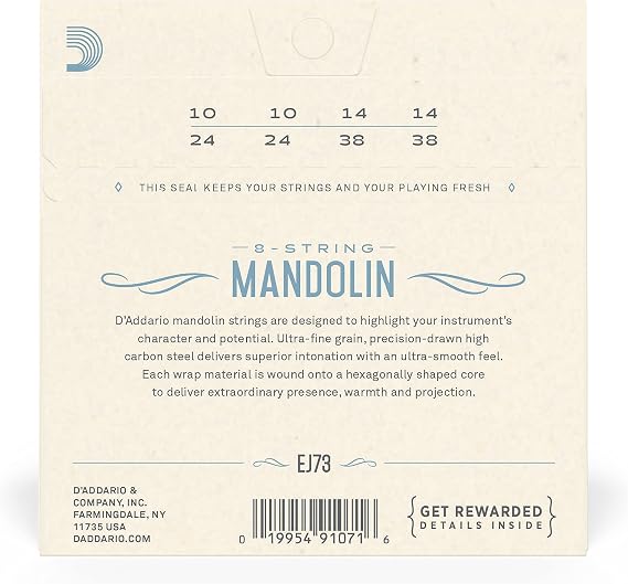 D'Addario Phosphor Bronze Mandolin Strings EJ73, 10-38