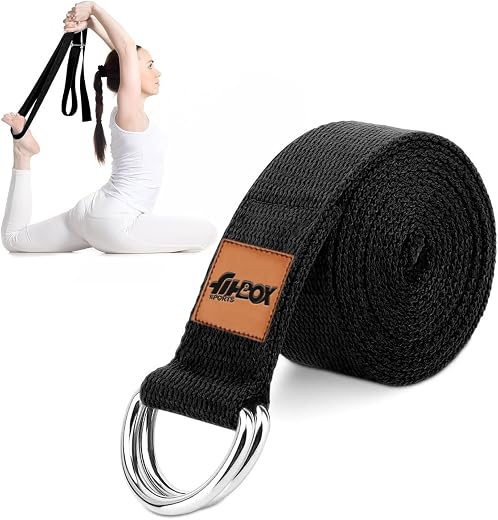FitBox Sports Yoga Belt for Men and Women - Yoga Strap for Stretching with Extra Safe Adjustable D-Ring Buckle Strap for S...