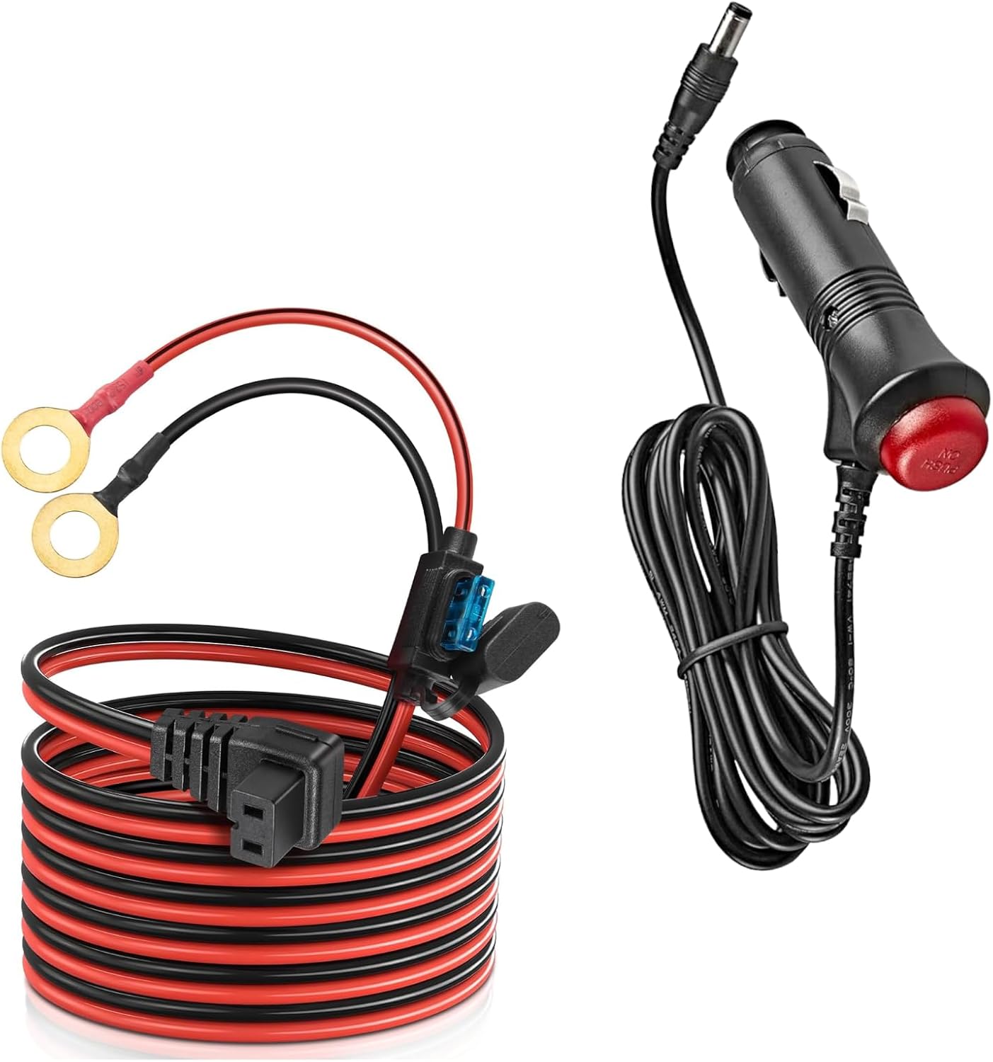 Anina 12V DC Power Cord Cable for Car Fridge with 14AWG O Ring Terminal Car Cooler Charger + 5.5x2.1mm Car Cigarette Lighter Adapter Plug Cord with Switch Button