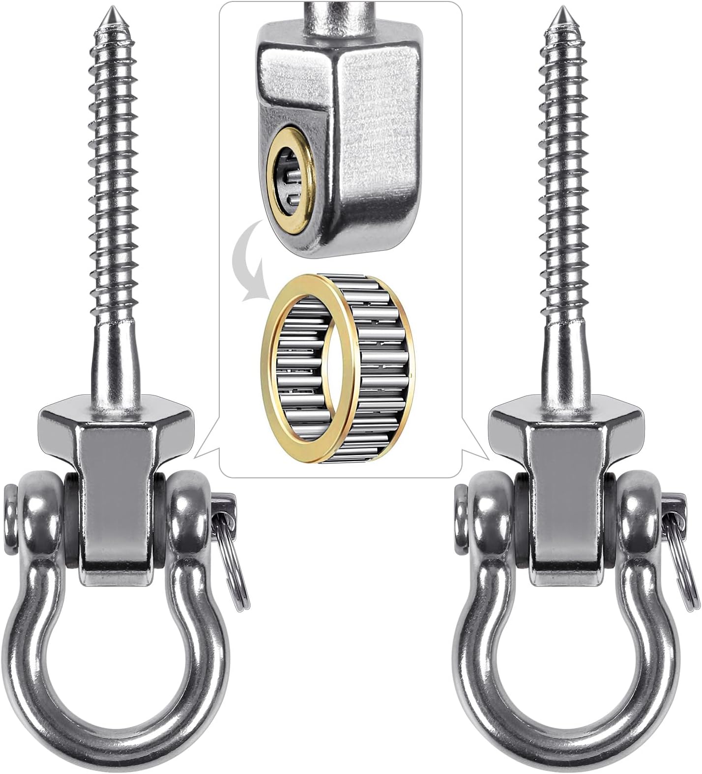 BeneLabel Heavy Duty Swing Hangers with Bearings - Set of 2 Stainless Steel 304 Screw Brackets for Hanging Chairs, Swings, Hammocks, Punching Bag - Indoor & Outdoor Use - 1500LB Capacity