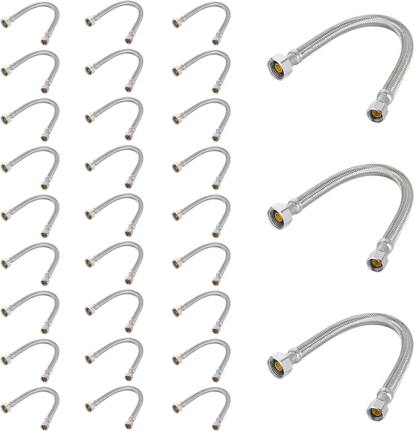 Pack of 50 Foskan 12” Braided Faucet Supply Lines,3/8" COMP x 1/2" FIP Water Connection,Stainless Steel Faucet Hose,Connection to water shut-off valve（12-Inch Length）