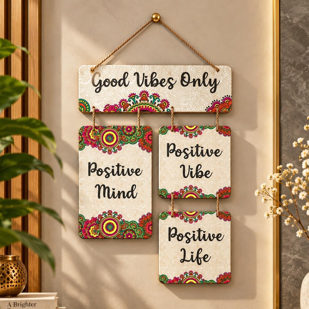 Artvibes Good Vibes Only Decorative Wall Art MDF Wooden Wall Hanger for Living Room | Bedroom | Home Decor | Office | Gift | Quotes Decor Item | Wall Hanging For Home Decoration | Modern Art(WH_6510N)