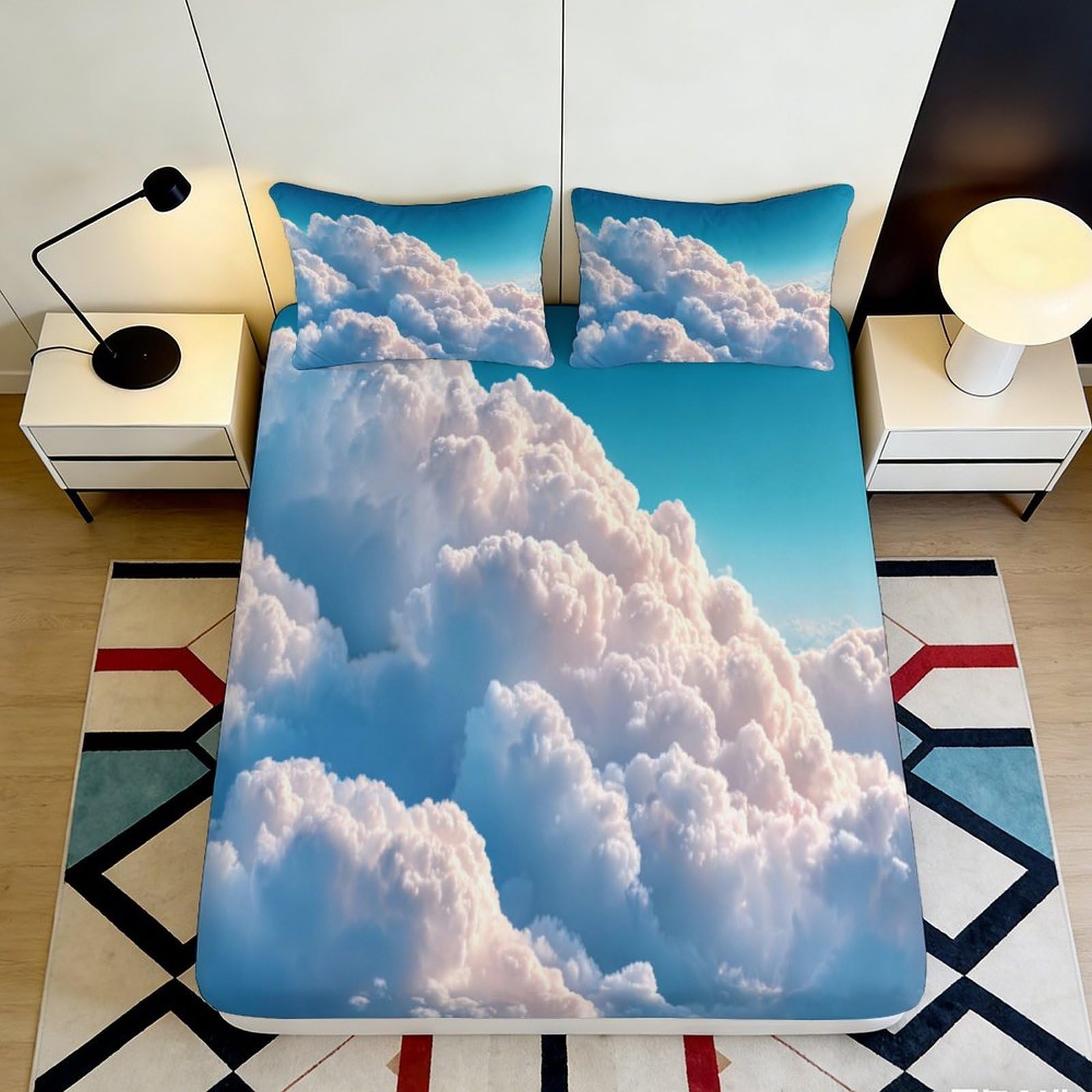 Jwndfkpvxzgl Style-2 3D Printed Cloud Sky Fitted Sheet Microfiber Soft Blue White Cumulus Mattress Cover For Bedroom Dorm Home Decor 90X200x25cm