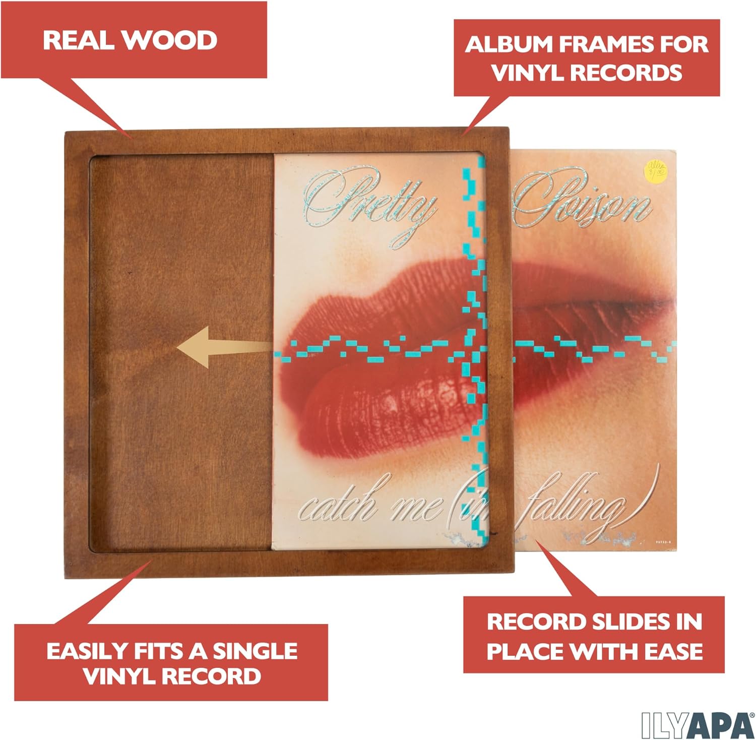 Ilyapa Removable Vinyl Record Display Frame - 6 Pack Wood Record Album Frame for Wall - Display & Play, Easily Slide your Album Artwork Sleeves In & Out - Espresso