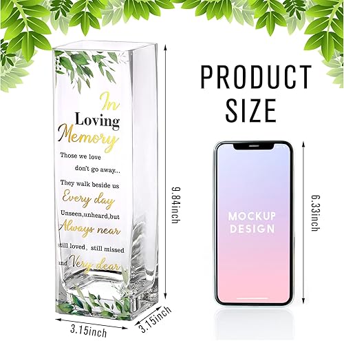 Miniatura 2 de Hoolerry Jarrón de cristal conmemorativo con tema botánico con versículo de condolencias, transparente, rectangular, 3.15 x 3.15 x 9.84 pulgadas,
