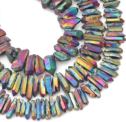 Miniatura 4 de Cuentas en forma de palo con punta de pincho de cuarzo de cristal con revestimiento de titanio arcoíris, rugosas, de 0,8"-1,2" para hacer joyería,
