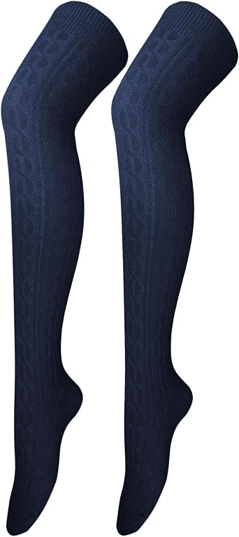 Women Cable Knit Thigh High Socks Cotton Warm Over Knee High Boot Socks