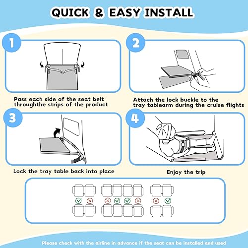 Miniatura 6 de Cama de avión para niños pequeños, extensor de asiento de avión para niños, artículos esenciales de viaje para bebés, color negro
