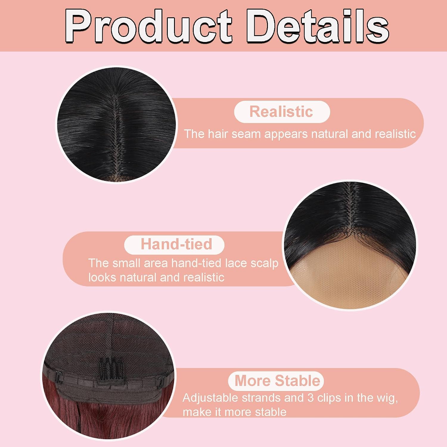 28 Inch Long Straight Synthetic Wig Heat Resistant Middle Part Lace Front Wigs Ombre Burgundy Glueless Natural Looking Wigs for Women (28 Inch Straight Wig Ombre Burgundy)