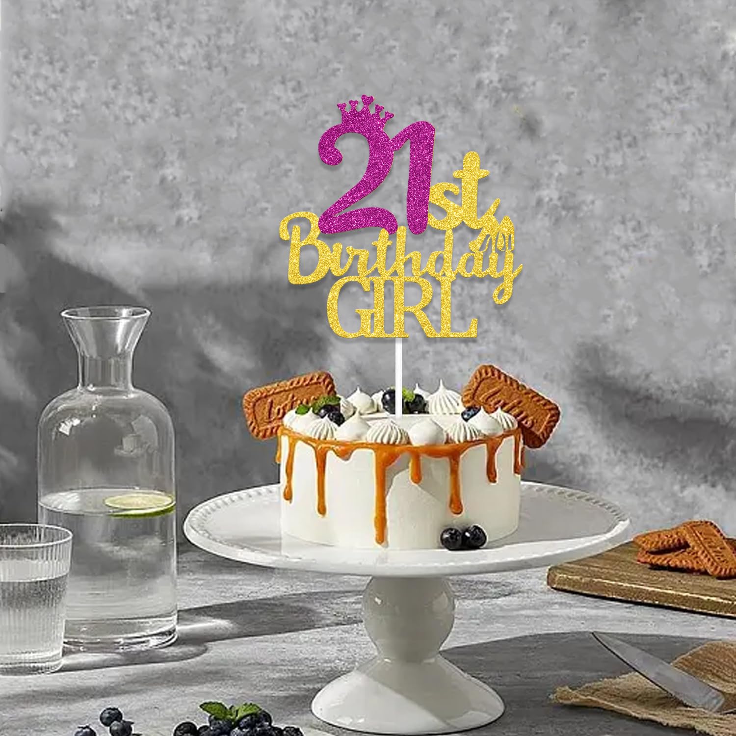 Snapklik.com : Rose Red Glitter 21st Birthday Girl Cake Topper, 21st