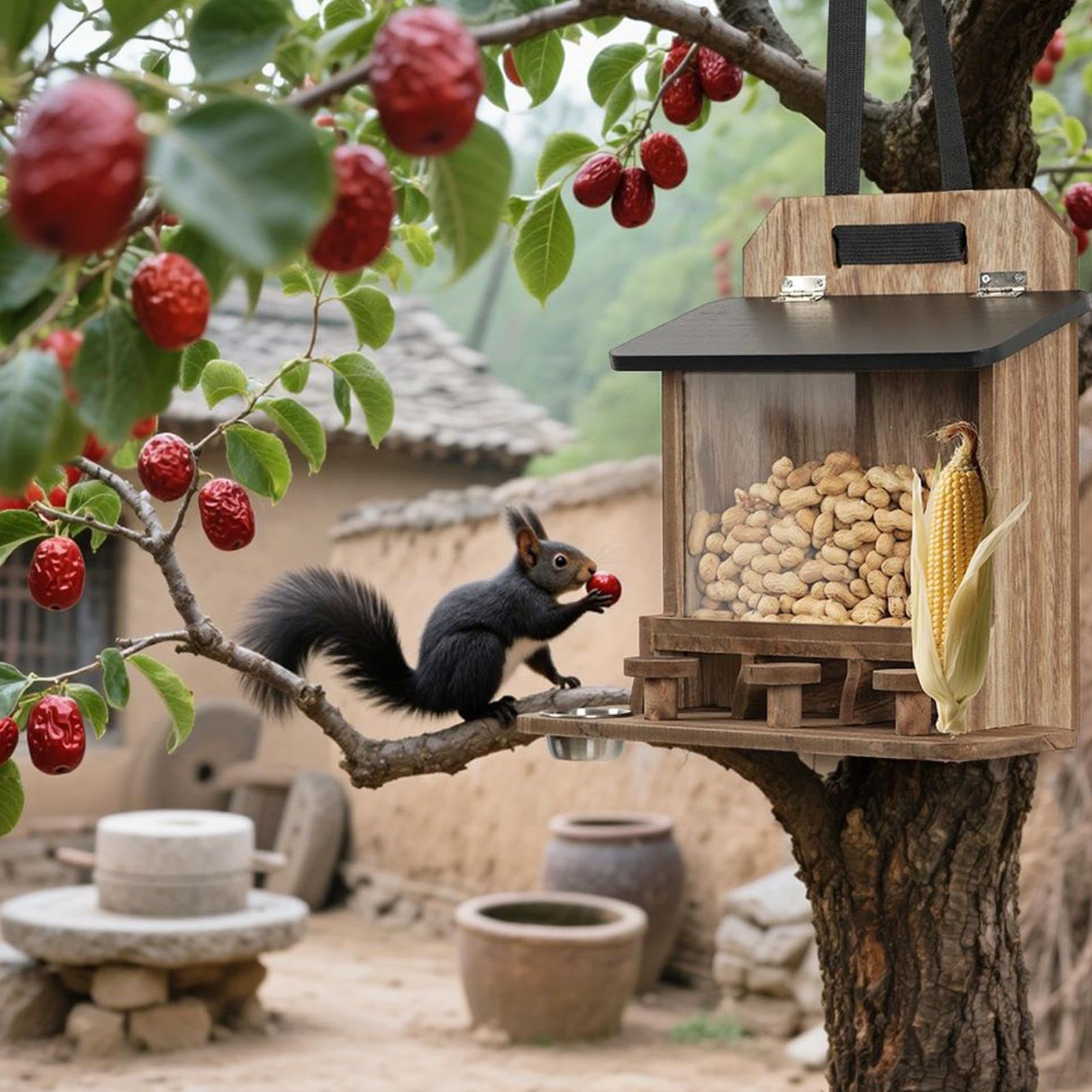 para Ardillas con Barra De Nueces Divertida Estación de Alimentación de | Alimentador para Ardillas a Prueba de Pájaros para Refugio Jardín Árbol Invierno Alimentación