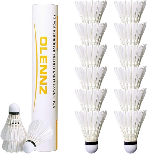 OLENNZ Bádminton Birdies - Volantes de plumas de ganso de alta velocidad, paquete de 12 unidades, duraderas y estables para interiores y exteriores