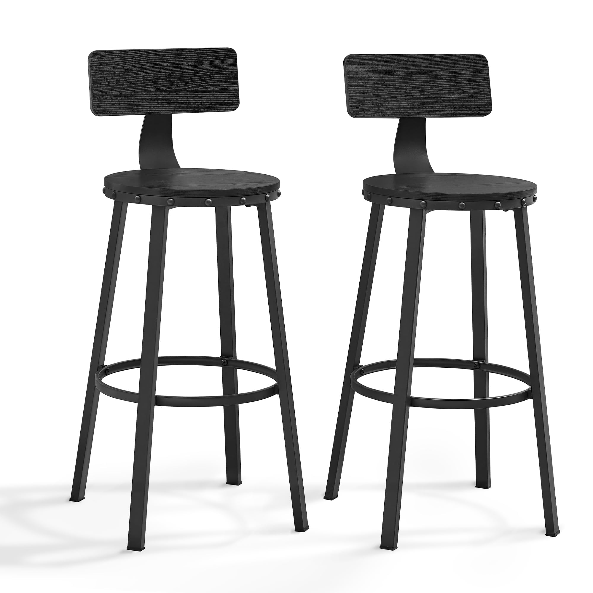 VASAGLE Bar Stools Set of 4, Bar Height Barstools with Back, 28.7 Inches Counter Stools Bar Chairs with Backrest, Steel Frame, Easy Assembly, Bar Stools for Dining Kitchen Bar, Ebony Black