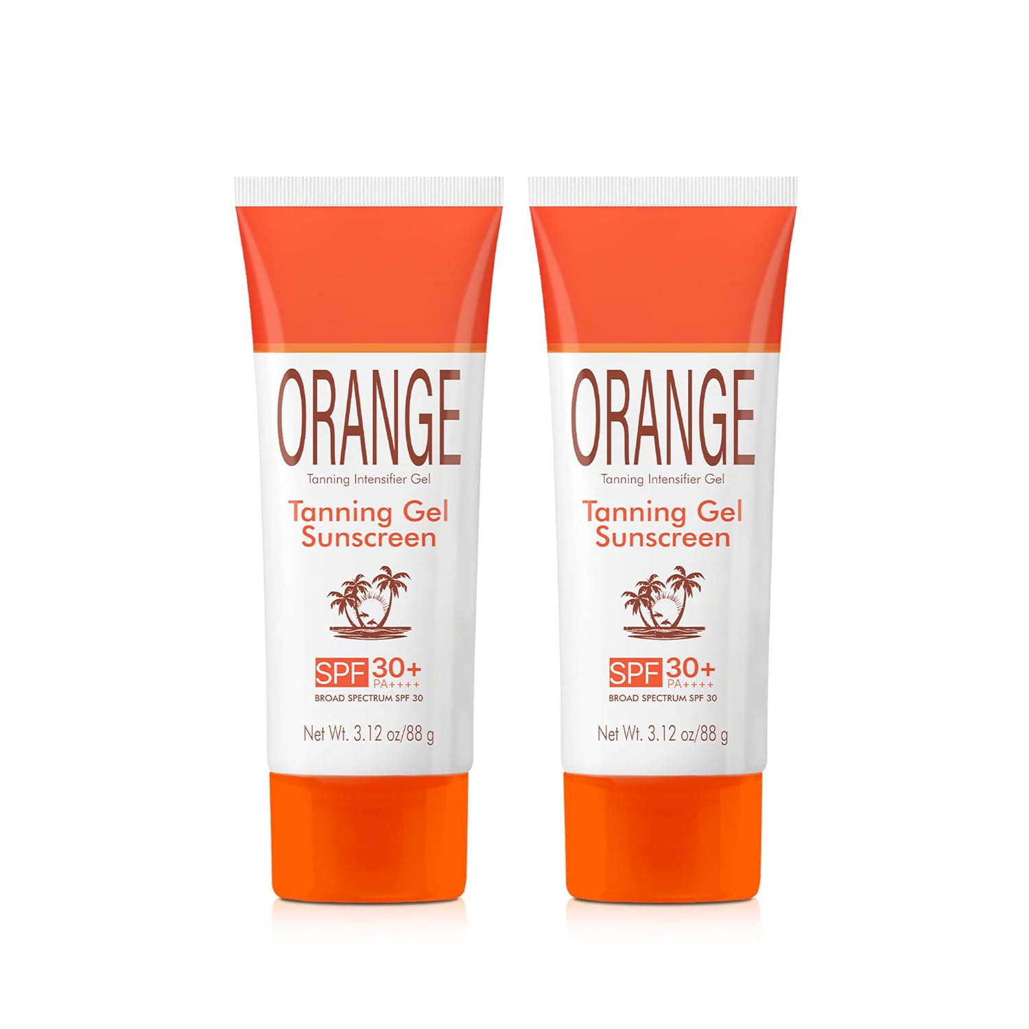 2 PCS Orange Sun Tanning Gel SPF 30+ - Sun Tan Accelerator with Coconut Oil, Water-Resistant Hydrating Tanning Intensifier Gel for Beach & Outdoor Use, Fast-Absorbing Travel Size for All Skin Types